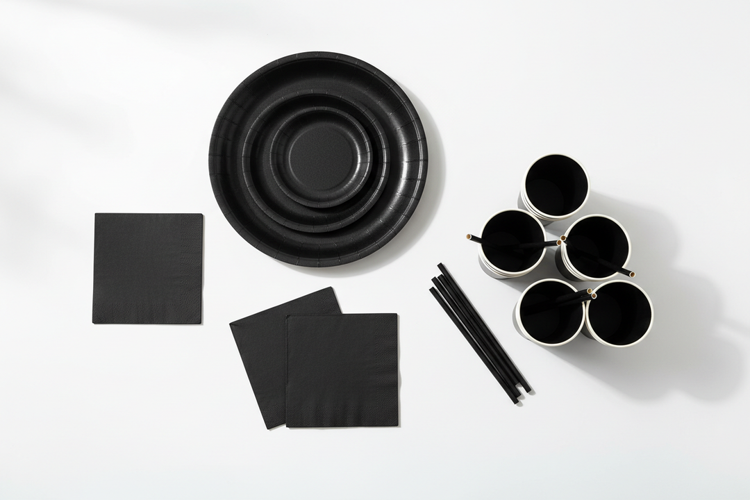 Black Solid Color Paper Tableware Collection