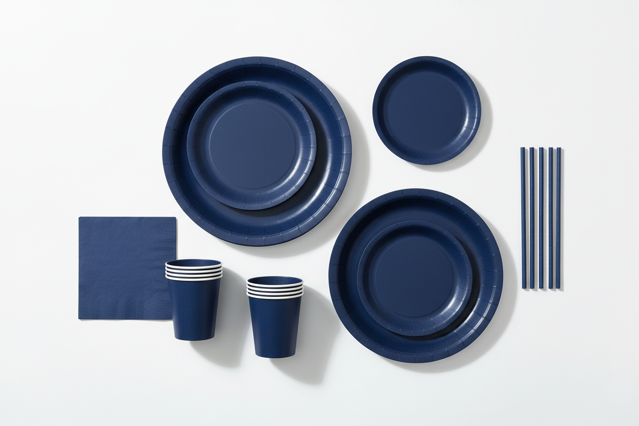 Navy Solid Color Paper Tableware