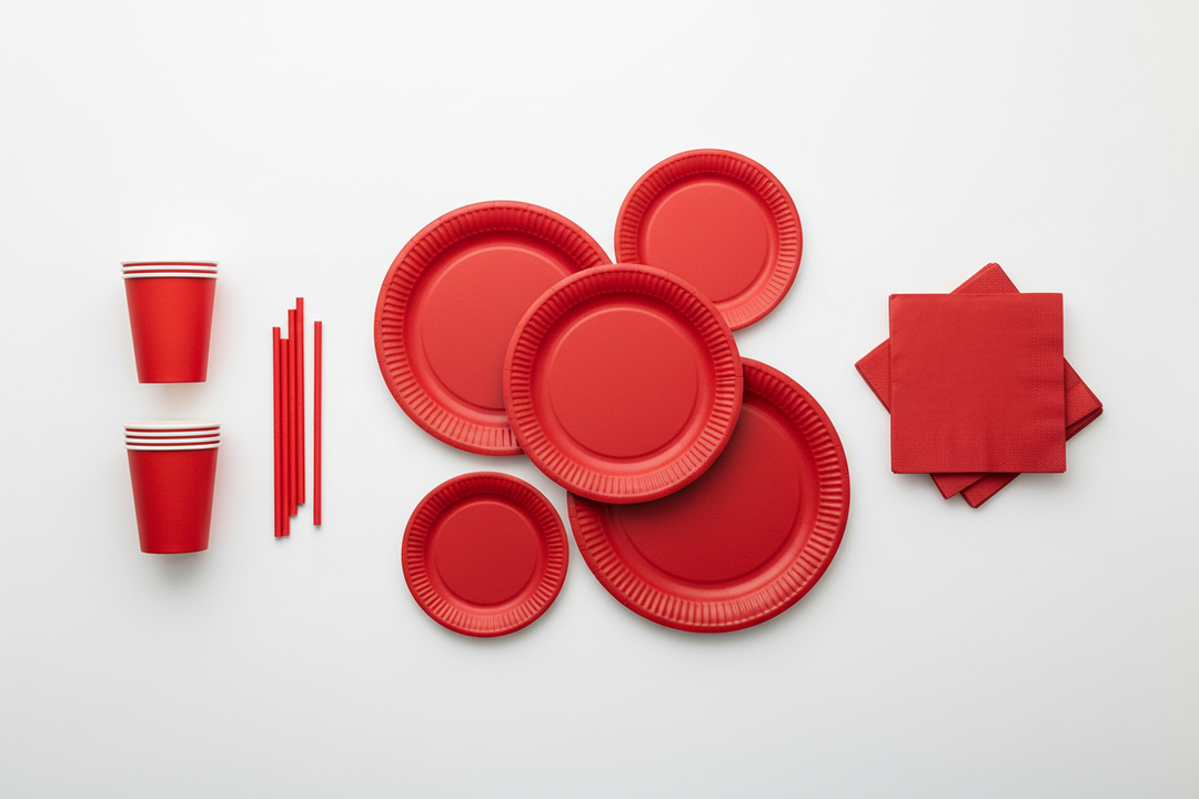 Red Solid Color Paper Tableware