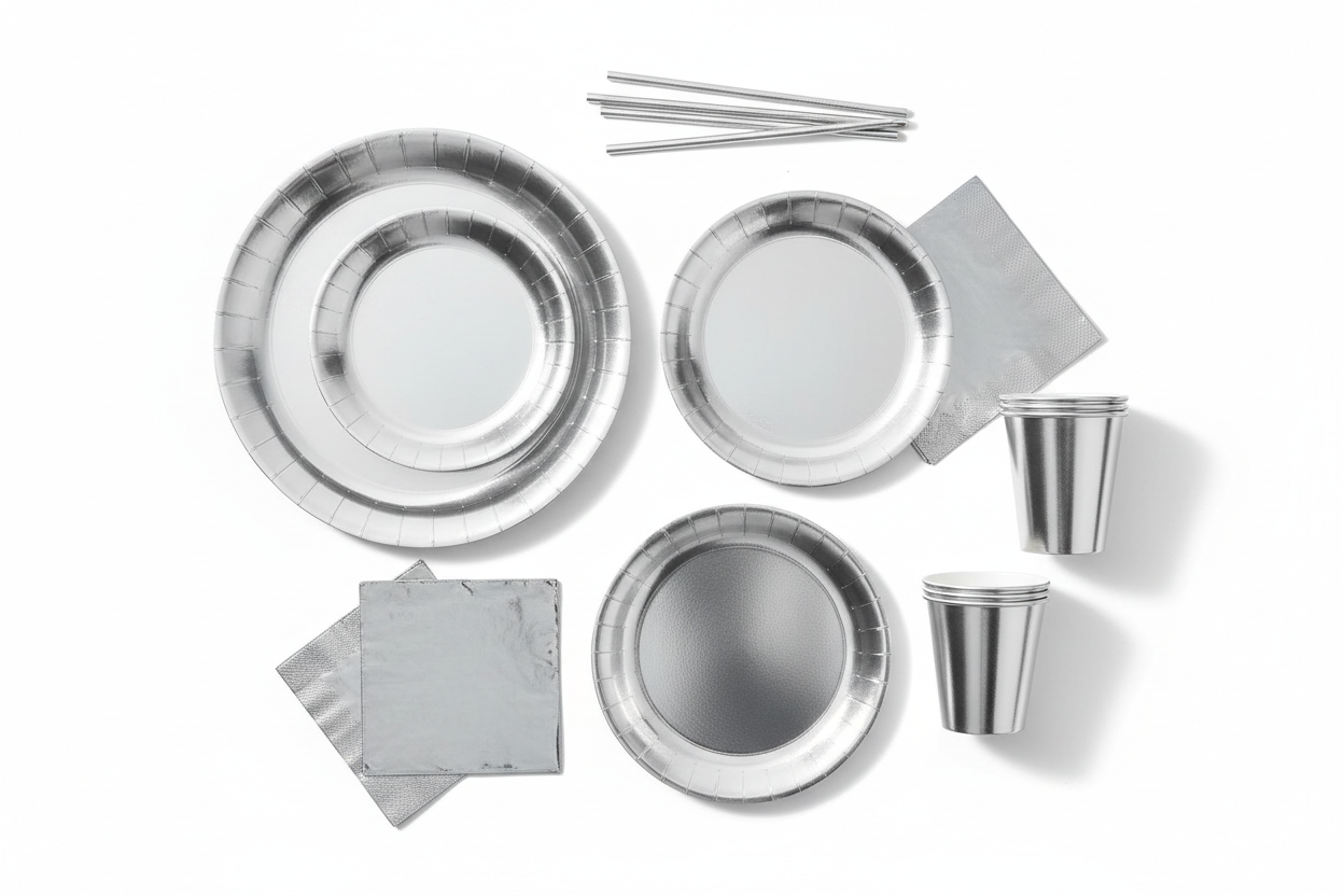 Silver Solid Color Paper Tableware