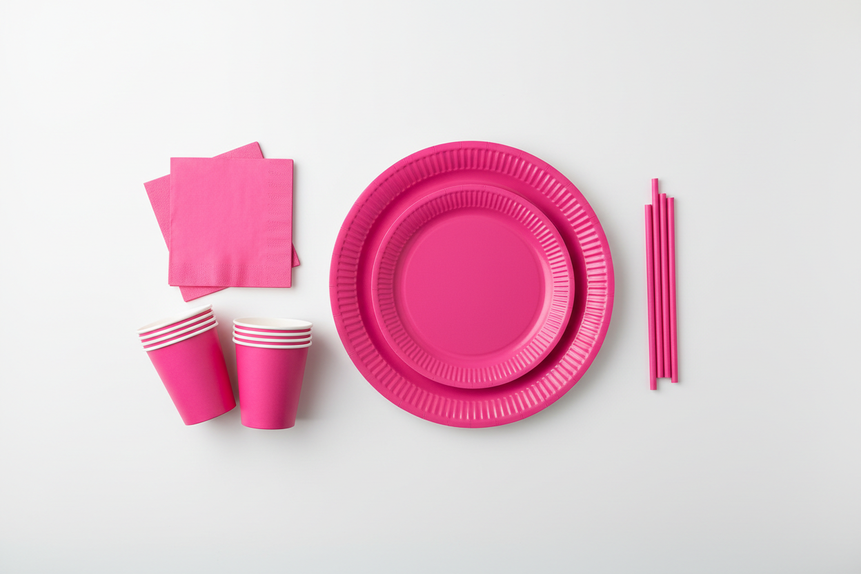Bright Pink Solid Color Paper Tableware