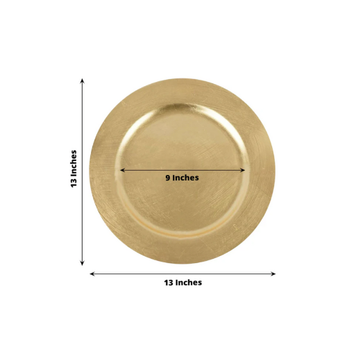 Set of six gold charger plates for weddings and events