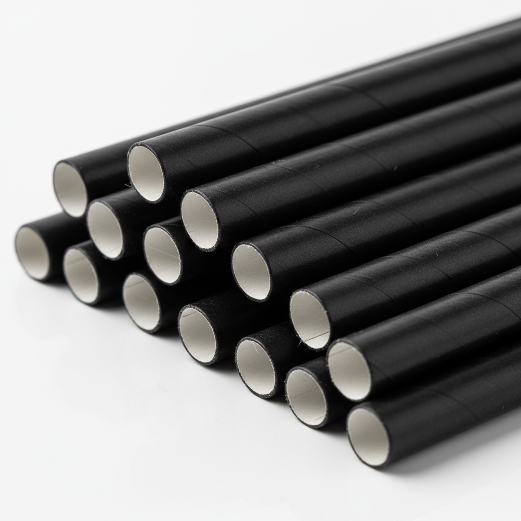 Close-up of black paper straws showing quality and texture