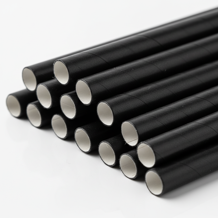 Close-up of black paper straws showing quality and texture