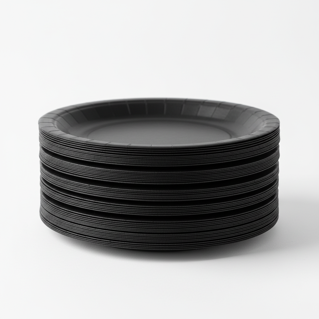 Solid Black Dessert Plates - Side View
