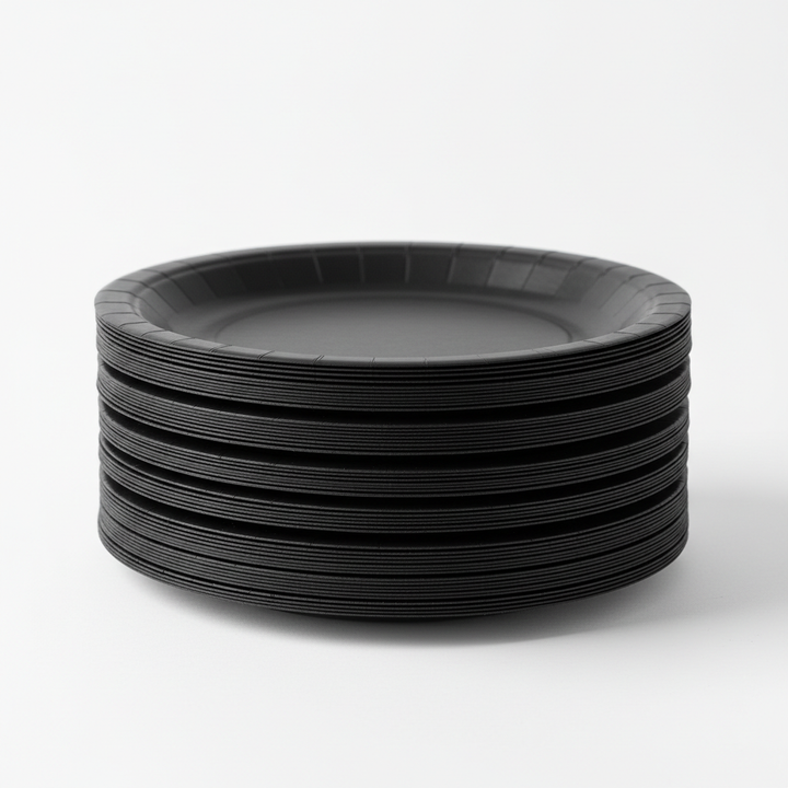 Solid Black Dessert Plates - Side View