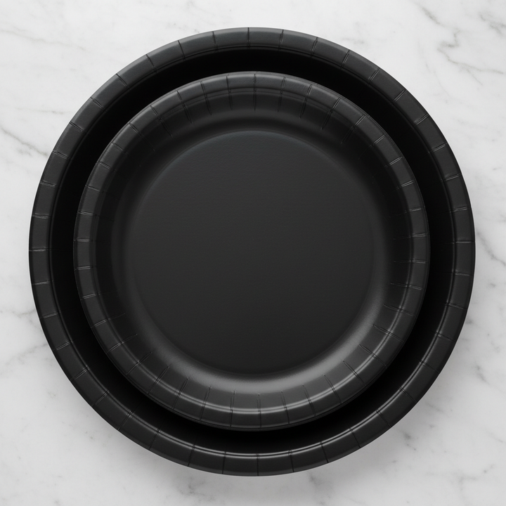 Solid Black Dessert Plates - Top View